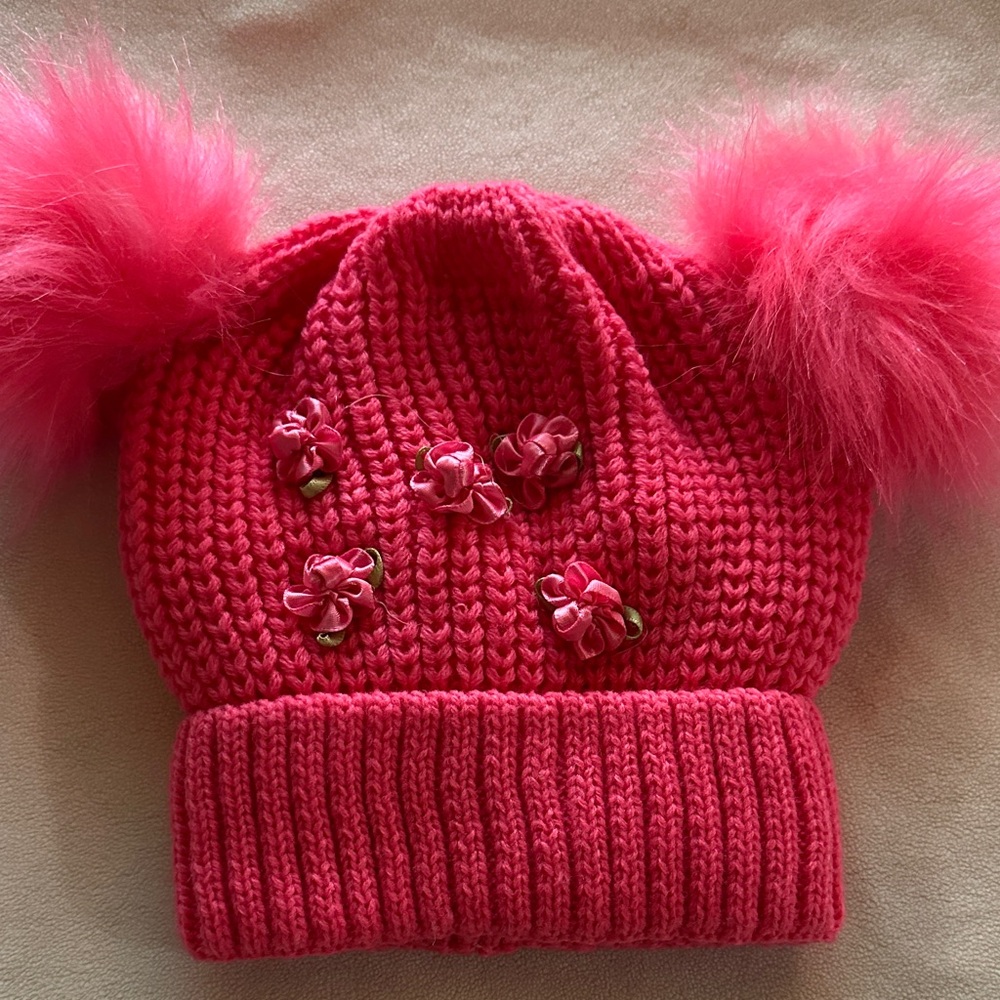 Pink Knitted Kids Pom-Pom Hat